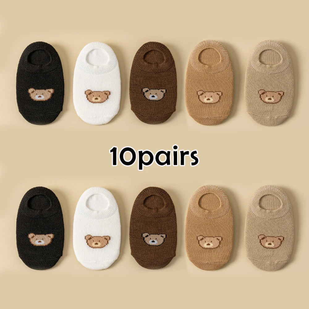 5/10 Pairs Baby Socks Toddler Low-cut Ankle Socks Cute Cartoon Bear Pattern Socks Boys and Girls Aged 0-5 All Season Collection