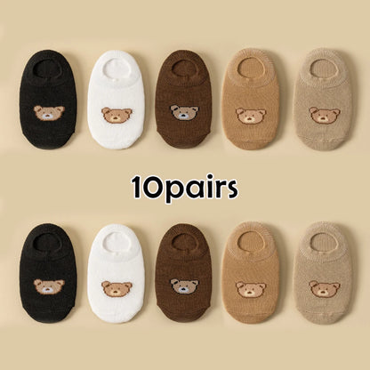 5/10 Pairs Baby Socks Toddler Low-cut Ankle Socks Cute Cartoon Bear Pattern Socks Boys and Girls Aged 0-5 All Season Collection