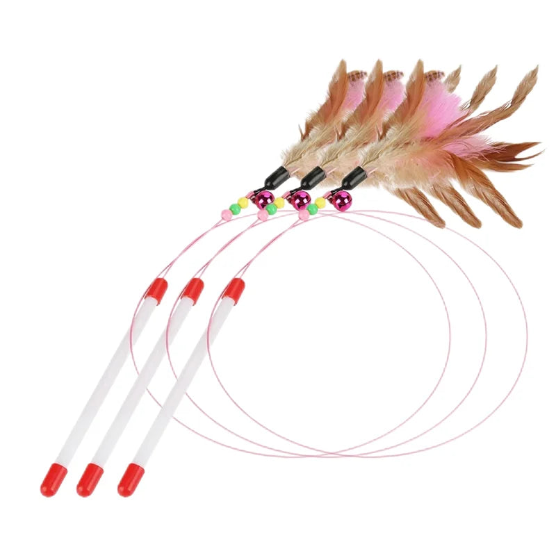1-10Pc Interactive Cat Feather Toy Accessories  Pet Supply Wand Kitten Cat Teaser Feather Toys with Bell Interactive Stick Toy