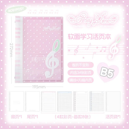 New Rosyposy Melody Loose Leaf Notebook Soft Cover B5 Ruled Grid Polka Dot Music Note For Office School Study Stationery