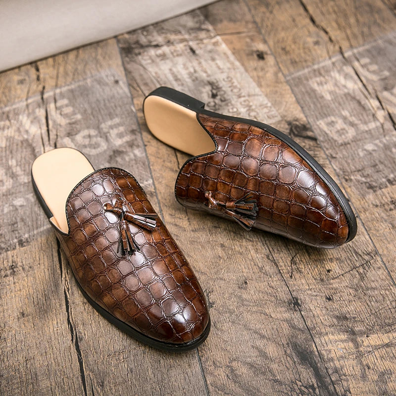 Men's Black Half Shoes For Men Leather Loafers Shoes Man Mules Casual Shoes Male Footwear Fashion Social Mocassins Summer 2023