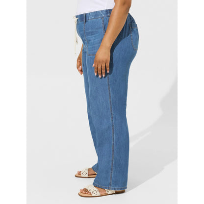 Wholesale Customizable Premium Quality Women's Loose Fit Jeans Breathable High Collar Washed Denim Pant Casual Plus Size Lace