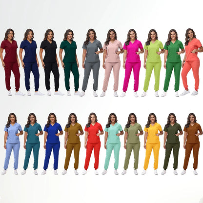 Women's Nurse Scrub Set | V-Neck Top & Jogger Pants, Stretch Jersey | Medical Workwear