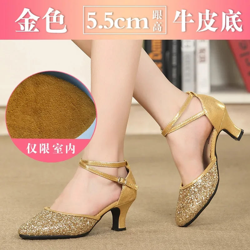New Sequin Red Black Gold Silver Women Ballroom Tango Salsa Latin Dance Shoes / Cheap Closed Toe Salsa Shoes Soft Sole