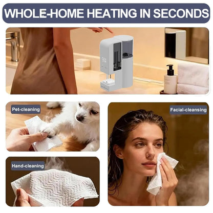 Hot Face Towel Warmer Machine Dispenser 5-Second Warming Disposable with 55°C Constant Temperature & Voice Alerts, Portable