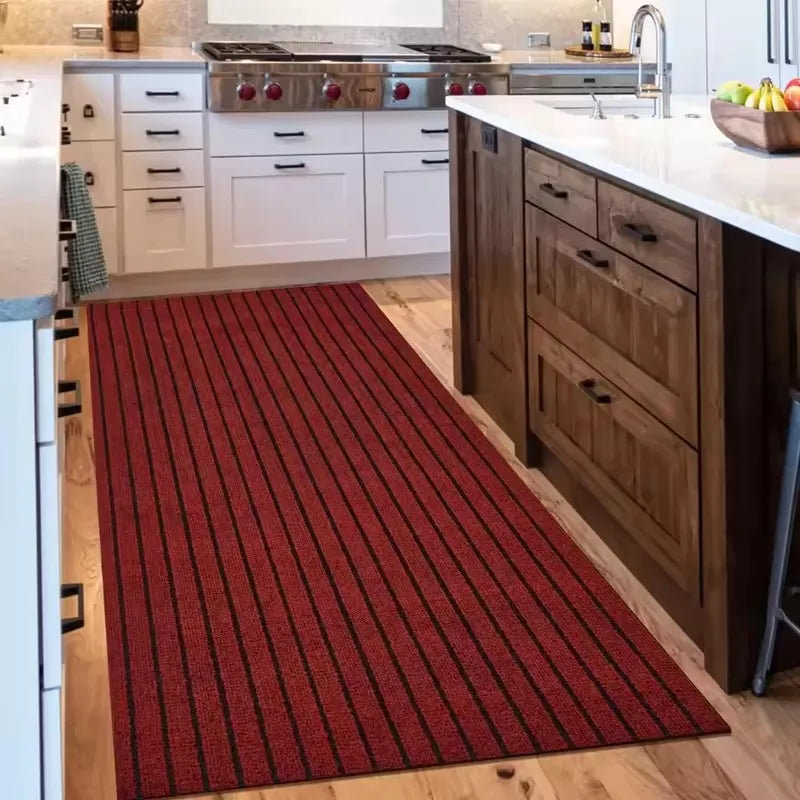 New 1pc Washable non-slip carpet, solid color striped kitchen door mat floor mat, suitable for bathroom, hallway, entrance,