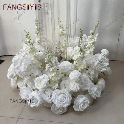 White Rose Hyacinth Table Centerpiece Flower Ball Wedding Backdrop Decor Floral Arrangement Runner Flower Row Event Party Props