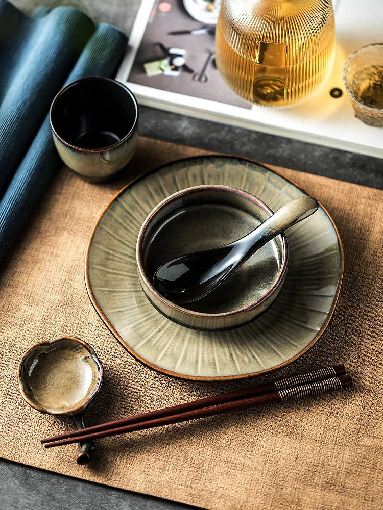 Chinese tableware set plate bowl ceramic combination solid color tableware