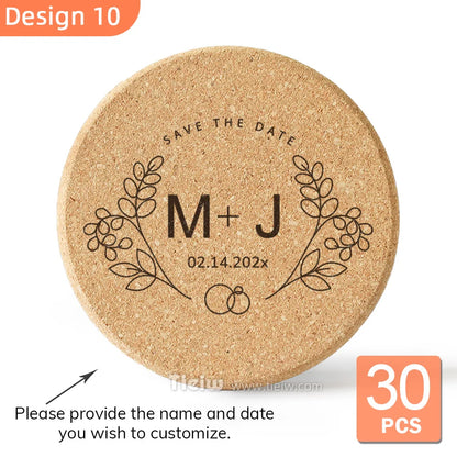 30pcs Personalized Cork Coasters-Tieiw Design-Wedding Favor for Guests Party Bridal Shower Corporate Engraved Coaster Gifts Bulk