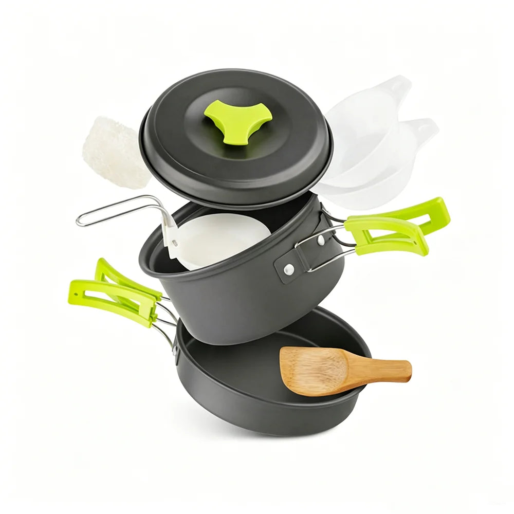 Portable 1-2 Person Camping Cookware Set, Lightweight Outdoor Pot Pan Kit for Backpacking Hiking Picnic