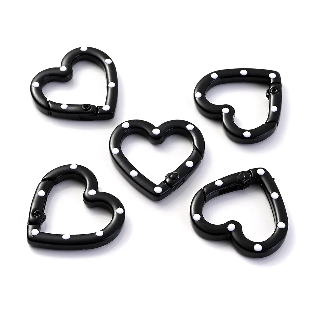 Heart-Shaped Lobster Clasp Connectors — Multicolor Metal Spring Clips