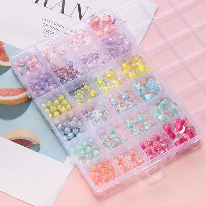 24 Grid/box Heart Star Acrylic Beads Flower Round Spacer Loose Bead