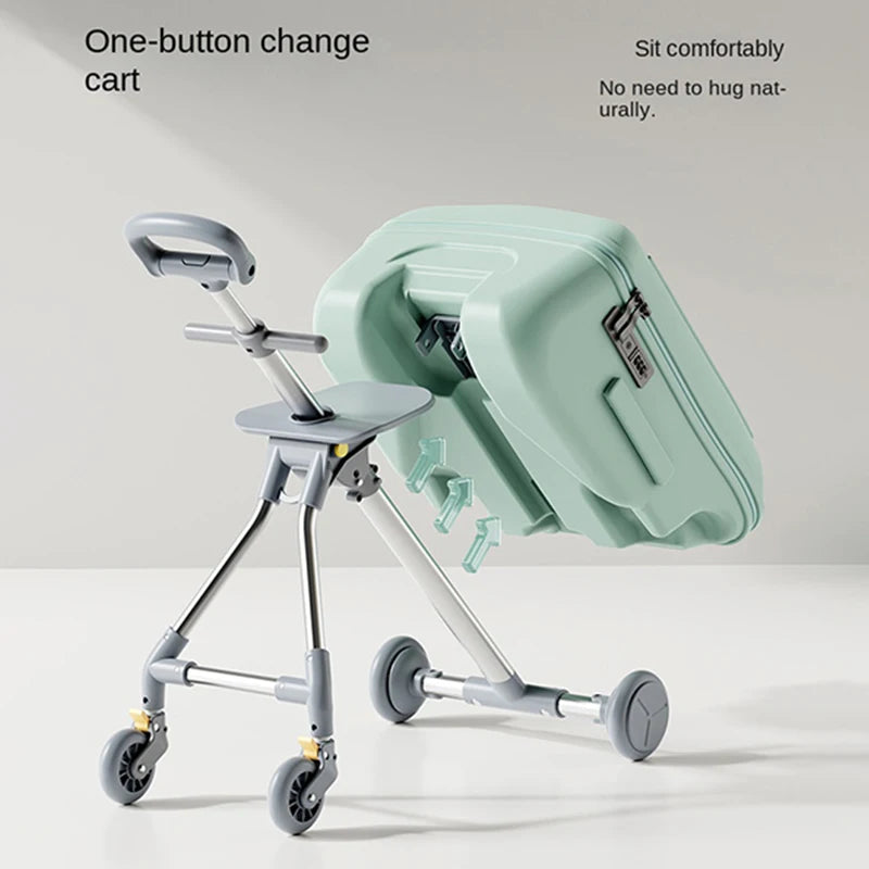 Children's Unisex Stroller Luggage Trolley Foldable Luggage Baby Ride on Suitcase 20 inch Carry-On Detachable Travel Suitcases