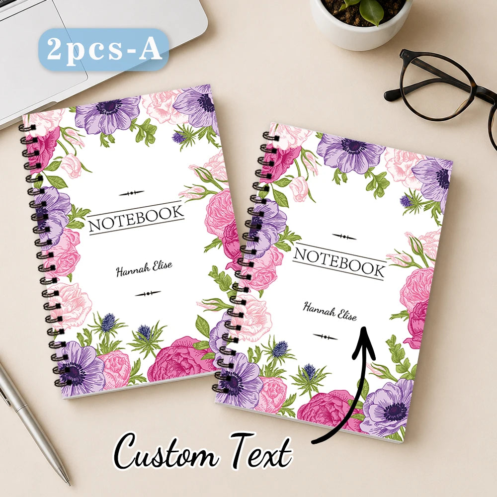 1pc/2pcs, custom floral notebook, DIY text, 50 sheets, suitable for travel and journaling, notebook/diary/spiral notebook.