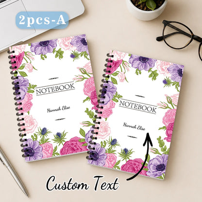 1pc/2pcs, custom floral notebook, DIY text, 50 sheets, suitable for travel and journaling, notebook/diary/spiral notebook.