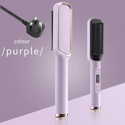 Hair Straightener Ceramic Hot Comb 2 in 1 Electric Straighten Hair Brush Negative Ion Fast Heating Styling Tool ﻿