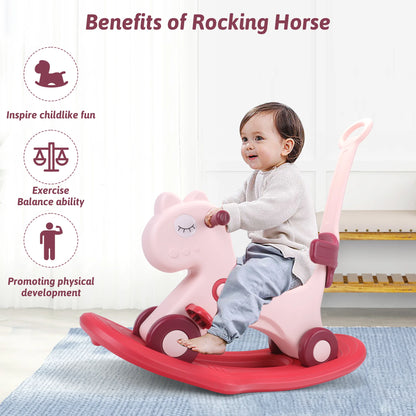 Toddler Rocking Horse Ride‑On Toy, Convertible Baby Rocker & Sliding Car with Backrest, Safe Indoor Play Gift for 1‑3Y Kids Boys Girls