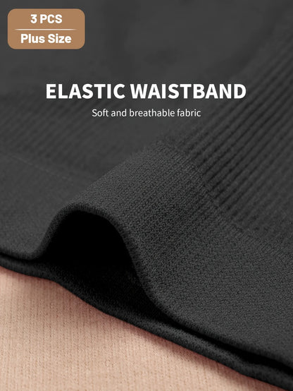 3pcs Plus Size Mid-Rise Seamless Panties Butt Lifter Solid Color Briefs