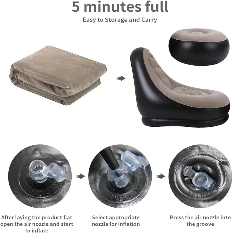 2Pcs Lazy Sofa Inflatable Chair Folding Recliner Outdoor Sofa Bed with Footrest Indoor and Outdoor Portable Folding Air Mattress