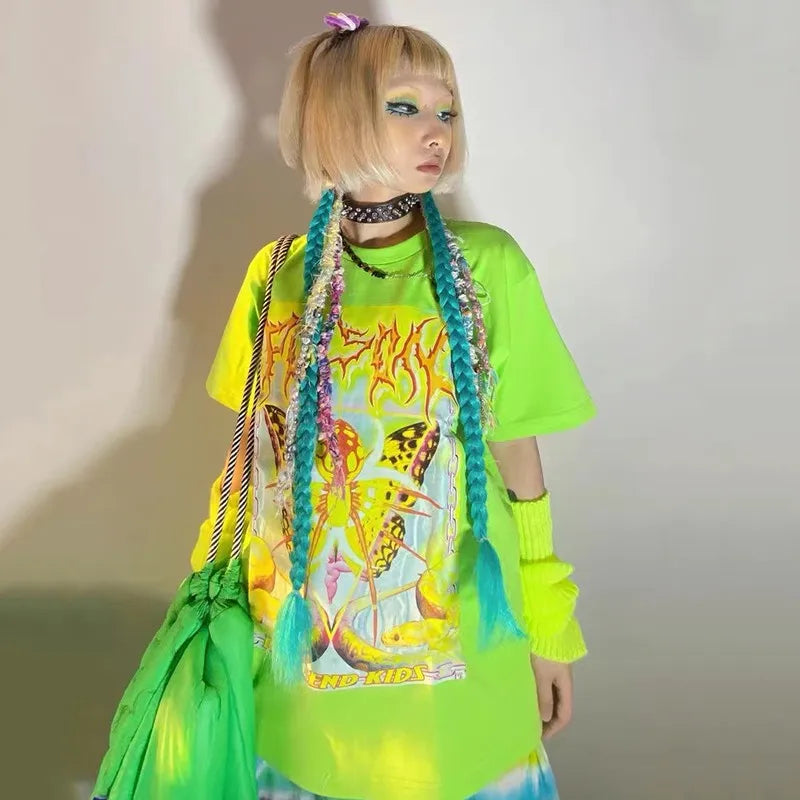 Karrcat Y2k Aesthetics T-shirt 2000s Harajuku E-girls Short Sleeve Tshirt Metal Cyber Chic Tops Punk Style Mall Goth Alt Clothes
