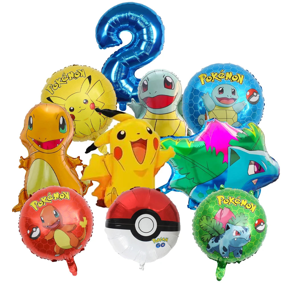 10pcs Cartoon Pokemon Pikachu Themed Aluminum Foil Balloons - Ideal for Charmander Squirtle Bulbasaur Birthday Party Supplies!