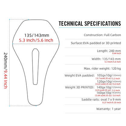 RYET 3D Printed Bicycle Saddle Ultralight Carbon Saddle 135/143mm 105g Bike Saddle for MTB Gravel Road Bike Seat Cycling Parts
