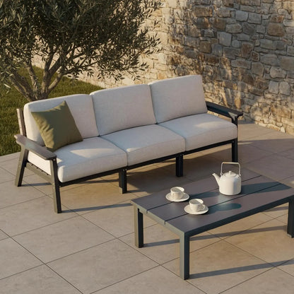 Patio Furniture Set 3 Seats, HDPE Outdoor Sectional with Washable Beige Thick Cushions, Coffee Table & Side Table,, Customized
