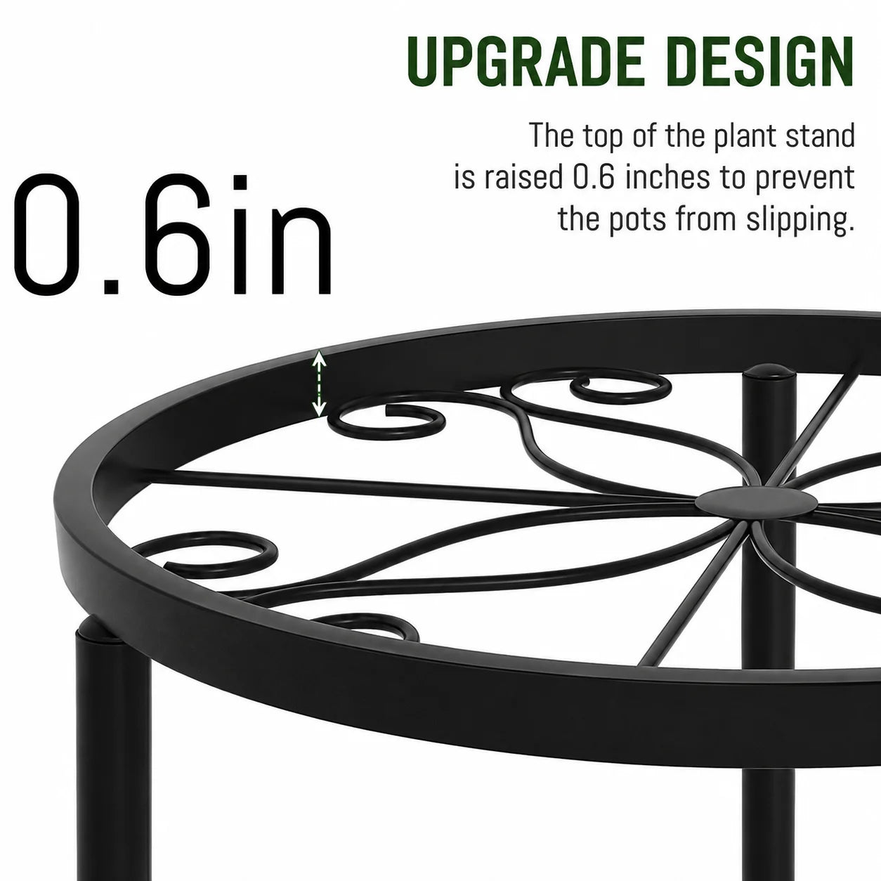 Round Metal Plant Stand, Heavy Duty Black Iron Plant Pot Stand with Raised Edge, Indoor & Outdoor Flower Pot Holder for Living Room, Balcony, Patio & Garden