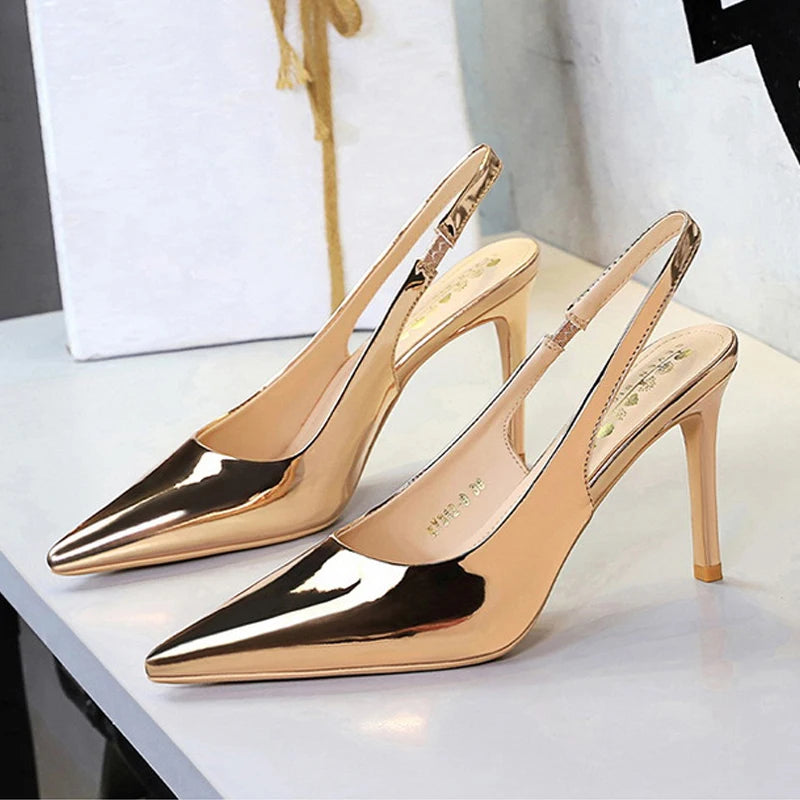 BIGTREE 2026 New Design Fashion Patent Leather  Pointed Toe Hollow Pumps Woman Thin Heels Ladies Party Shoes Zapatillas De Mujer
