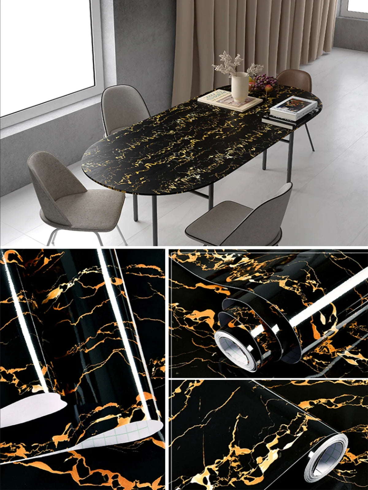 Marble Self Adhesive Foil Wallpaper for Desktop Cabinet Decor PET Paper in Rolls Waterproof Oil Proof Stickers for Kitchen Wall