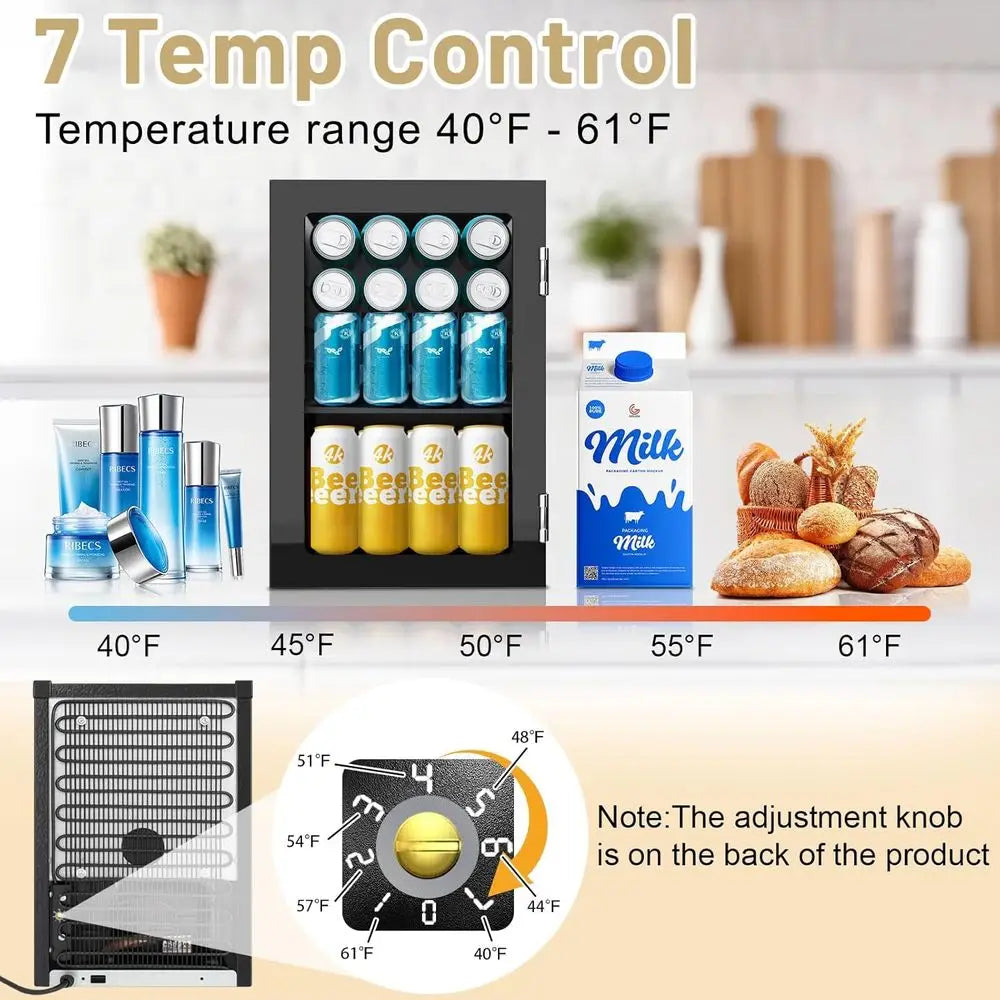 Compact 0.9 Cu.ft Mini Fridge with Mirror and 7-Temperature Control for Personal Use in Bedrooms, Dorms, and Offices