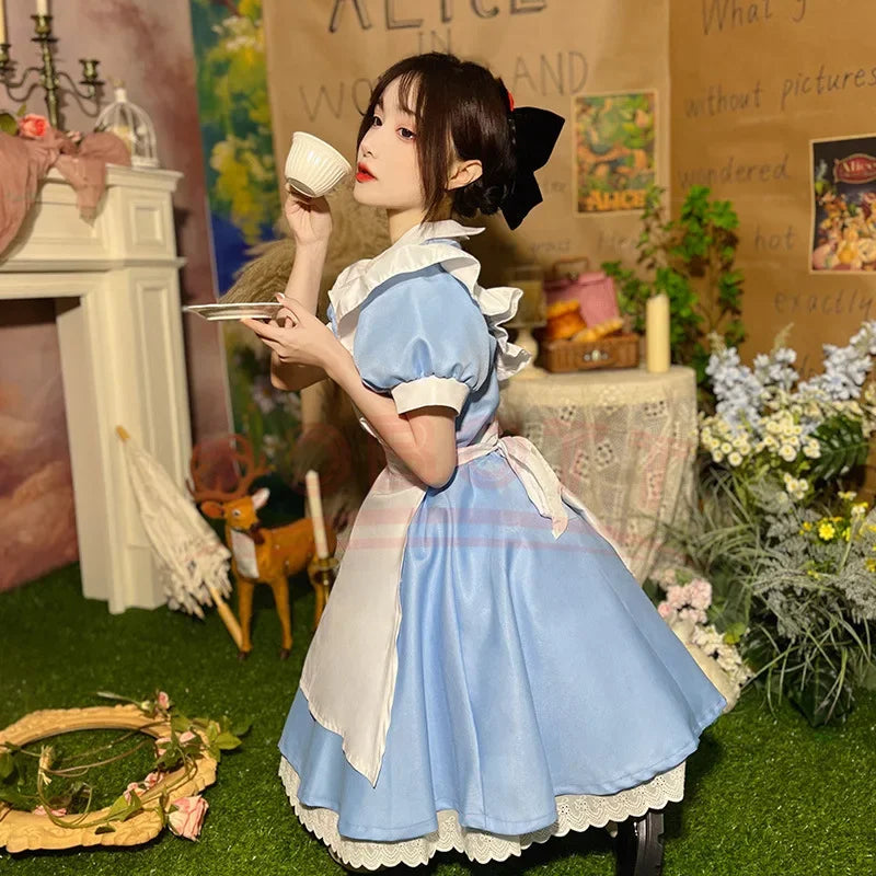 Lolita Dress Maid Apron Fantasia Carnival Halloween Costumes for Women Masquerade Party Alice In Wonderland Cosplay Costume
