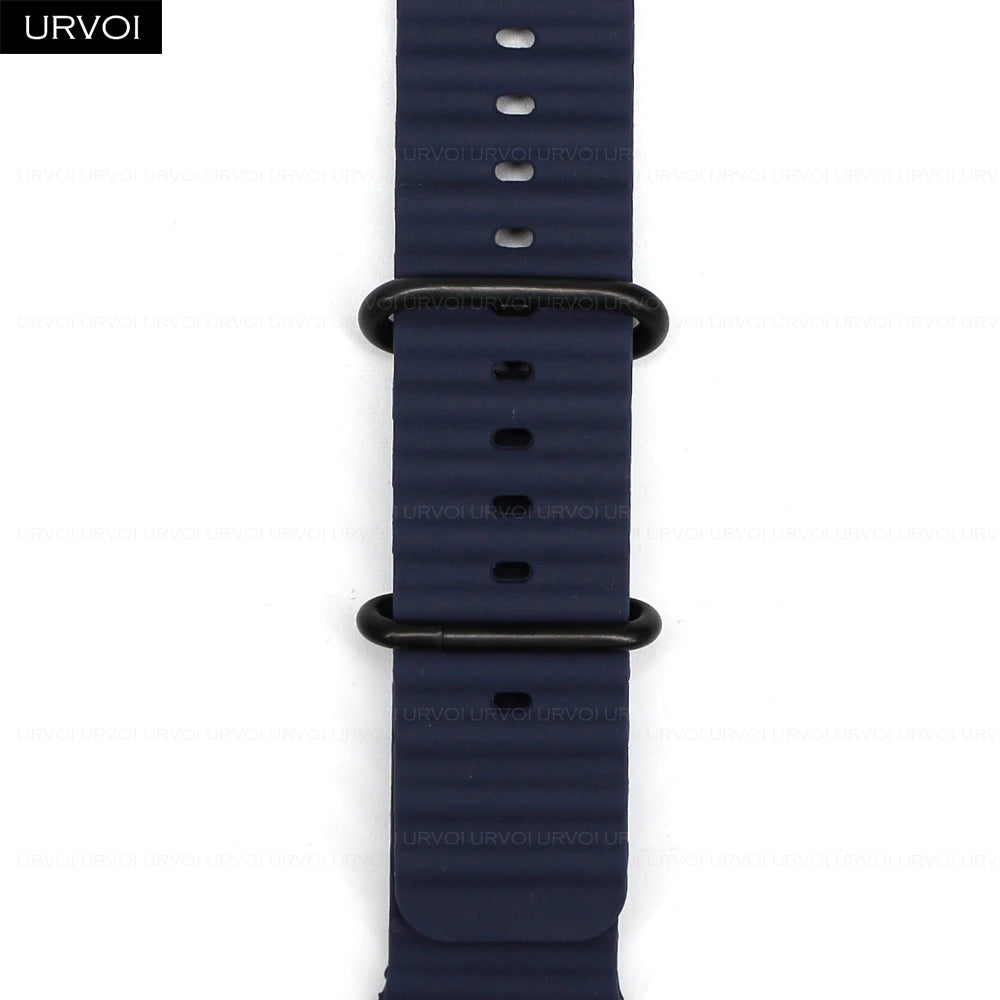URVOI Ocean Band for Apple Watch Ultra 4 3 2 Strap Series 12 11 10 SE Sport Band for iWatch Silicone Wristband Black Buckle 49mm