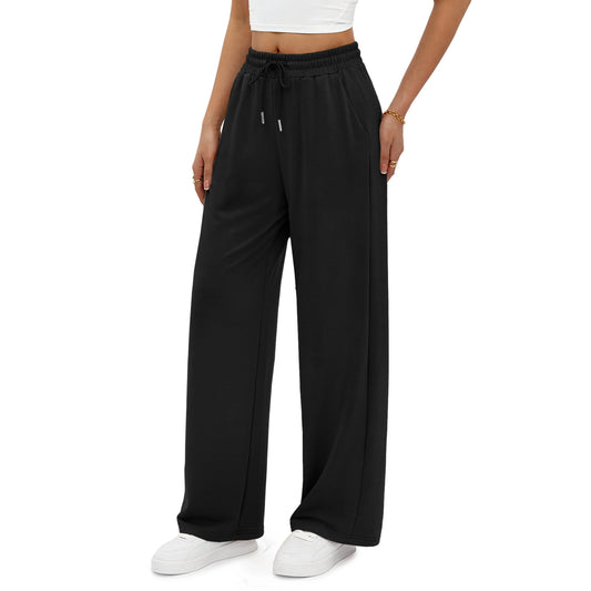 High Waisted Straight Leg Pants Drawstring Waistband Casual Pants Loose Wide Leg Sports Pants Trousers With Pocket