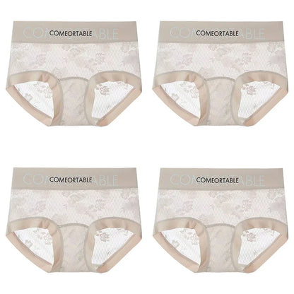 4PCS Women Seamless Panties Transparent Briefs Plus Size Lace Antibacterial Panties