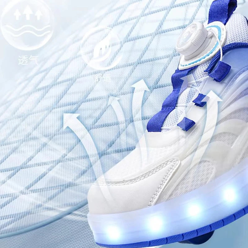 Children LED Flashing Luminous Two Wheels Roller Skate Shoes Kids Boys Girls Glowing Sport Sneaker Skateboard USB Charging Shoes