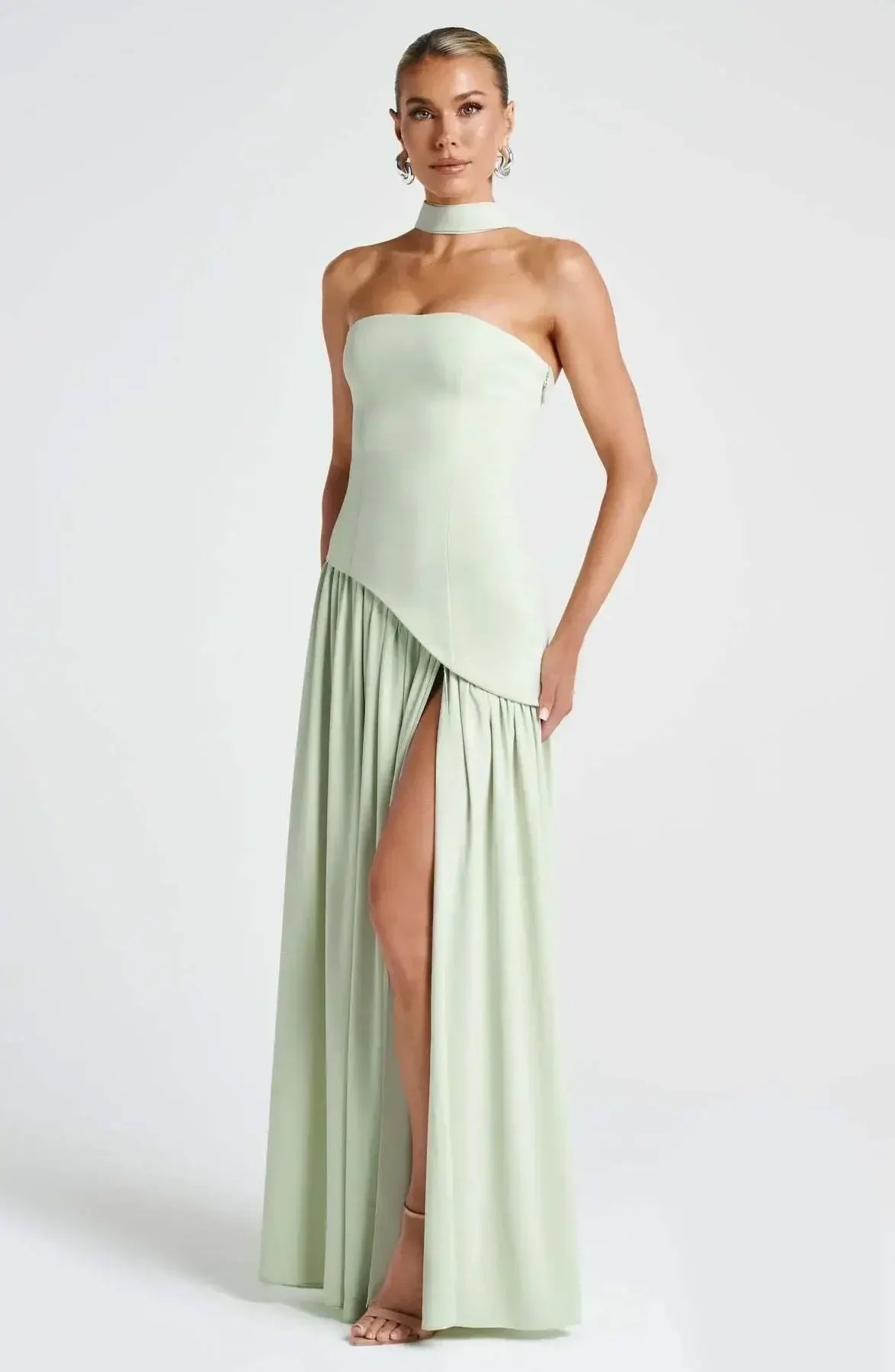Solid Spliced Ribbon Maxi Dress Women Elegant Strapless Sleeveless Slit Long Dresses 2025 New Summer Holiday Party Lady Vestidos