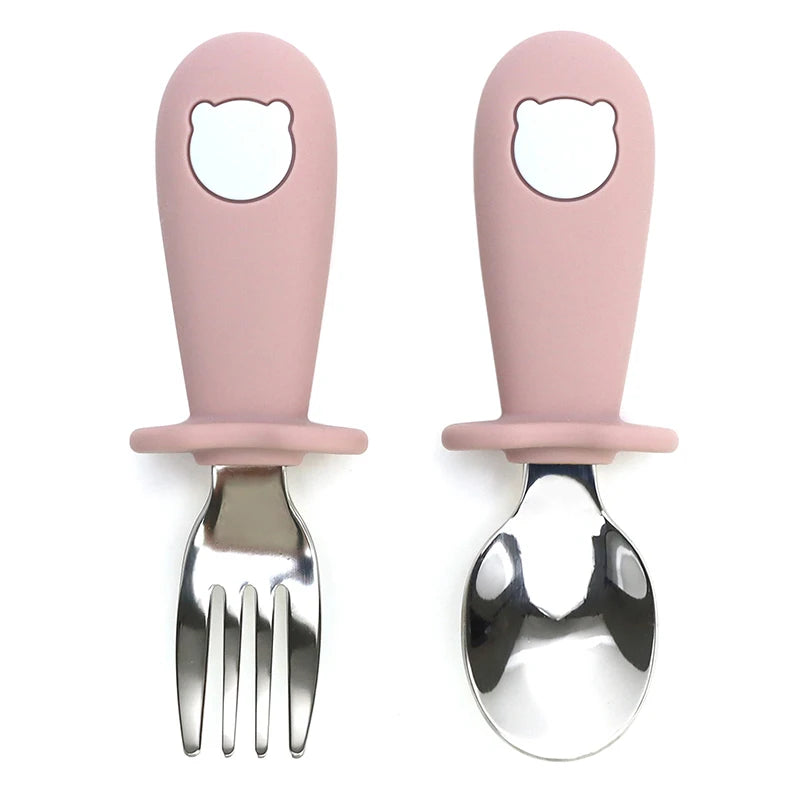 Custom Name Baby Panda Spoon Fork Set | First Self Feeding Utensils for Toddlers Stainless Steel Weaning Set with Travel Case