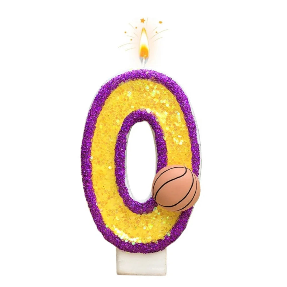 New 0-9 Number Birthday Candles Original Purple Edged Gold Basketball Birthday Cake Digital Party Anniversary Candle Decoration