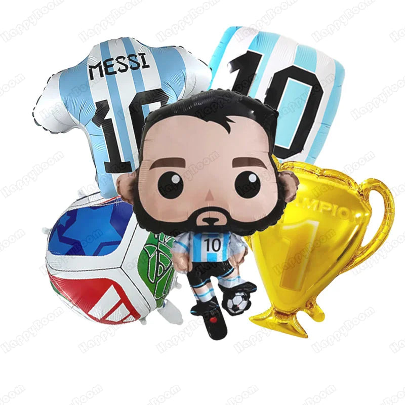 5Pcs Messi Soccer Birthday Aluminum Film Balloons Set Football Themed Birthday Party Decoration Supplies Party Photo Prop