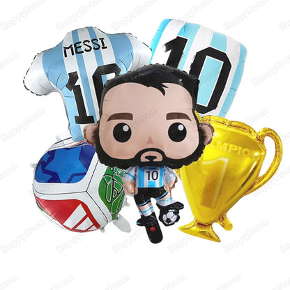 5Pcs Messi Soccer Birthday Aluminum Film Balloons Set Football Themed Birthday Party Decoration Supplies Party Photo Prop