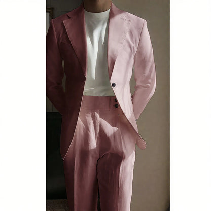 Chic Linen Men Suits 2 Piece Summer Single Breasted Notch Lapel Suit High Quality Wedding Casual Office Party Prom Costume Homme