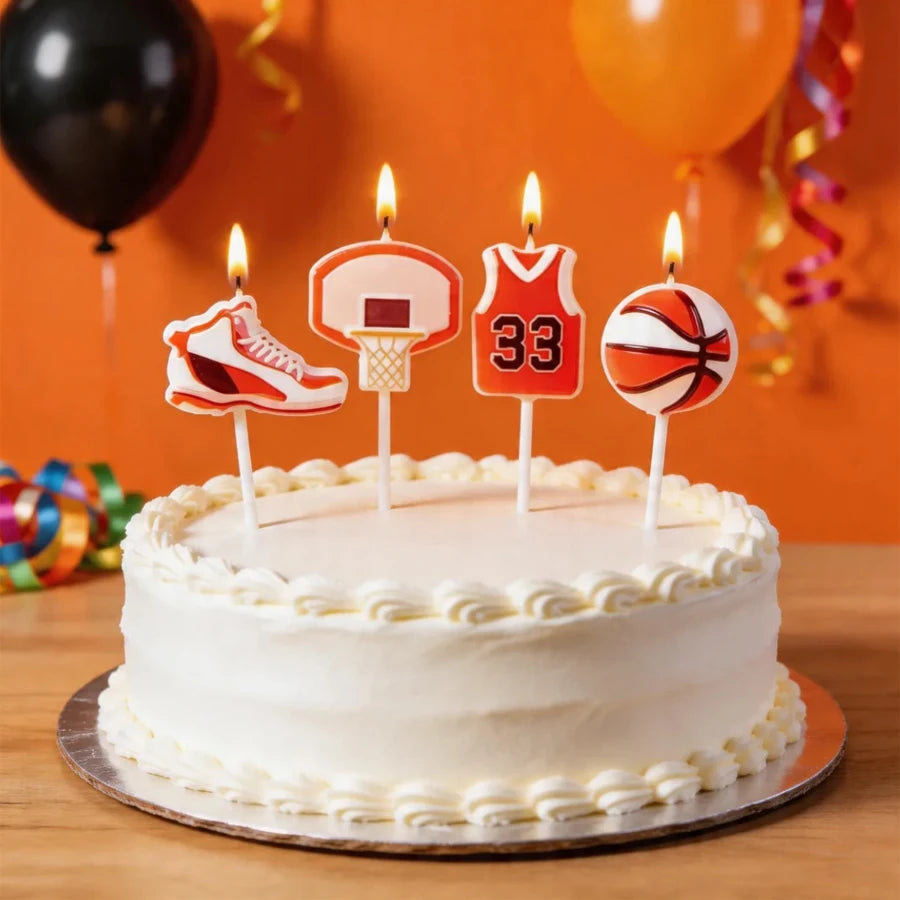 4Pcs Basketball Themed Candle Cake Decoration Basketball Clothes Sneakers Ball Frame Candles Birthday Celebration Baking Plugin