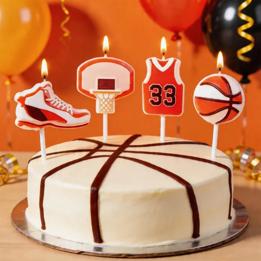 4Pcs Basketball Themed Candle Cake Decoration Basketball Clothes Sneakers Ball Frame Candles Birthday Celebration Baking Plugin