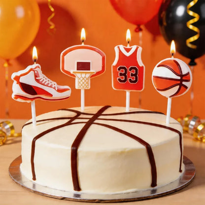 4Pcs Basketball Themed Candle Cake Decoration Basketball Clothes Sneakers Ball Frame Candles Birthday Celebration Baking Plugin