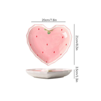 3pcs Strawberry Bowl Spoon Plate Set Beautiful Girl Heart Bowl Salad Bowl Dessert Household Tableware