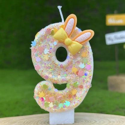 Digital Birthday Candles Cake Party Decoration Birthday Wax DIY Cute Ear Gift Bow Yellow Boy and Girl Number Cute