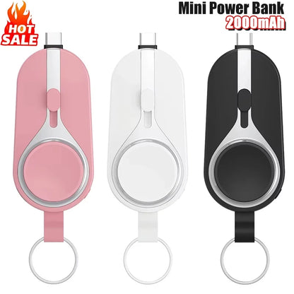 Mini Emergency Keychain Power Bank 2-in-1 Wireless Charging Watch Mobile Power Supply for Apple Watch and iPhone Xiaomi Samsung