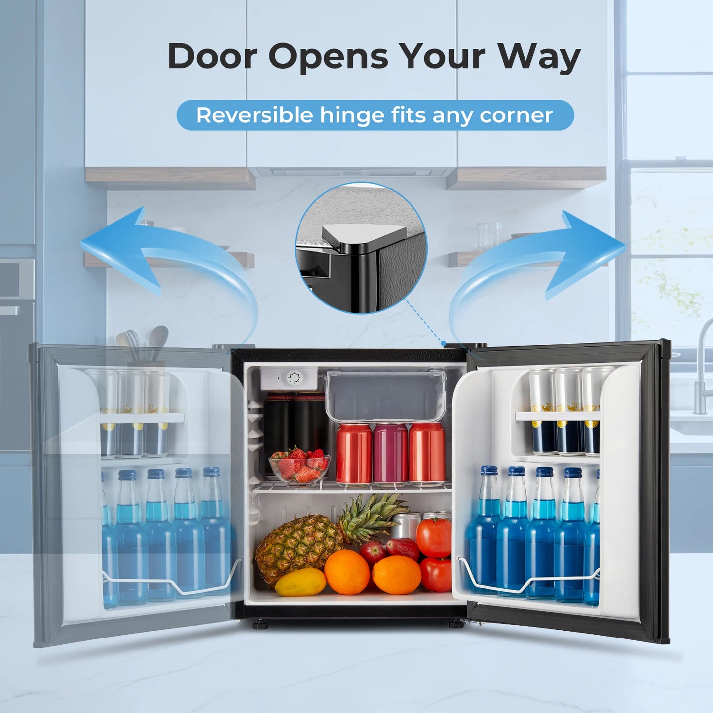 Mini Fridge 1.6 Cu.ft, Compact Small Drinks Refrigerator, Energy Saving, Adjustable Thermostat Dorm, Apartment, Bedroom, Black