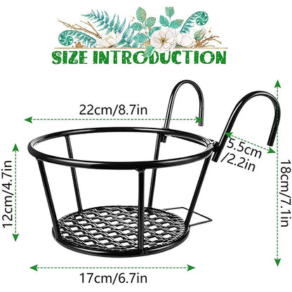 Balcony Iron Hanging Flower Rack Railing Plant Pot Holder Indoor Succulent Pothos Storage Display Stand Home Garden Decor